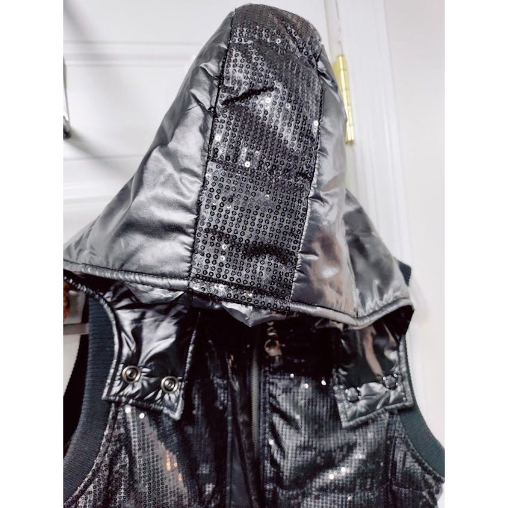 Miss Me Womens Faux Leather Hooded Sleeveless Full Zip Vest Jacket Black Large - Picture 4 of 9